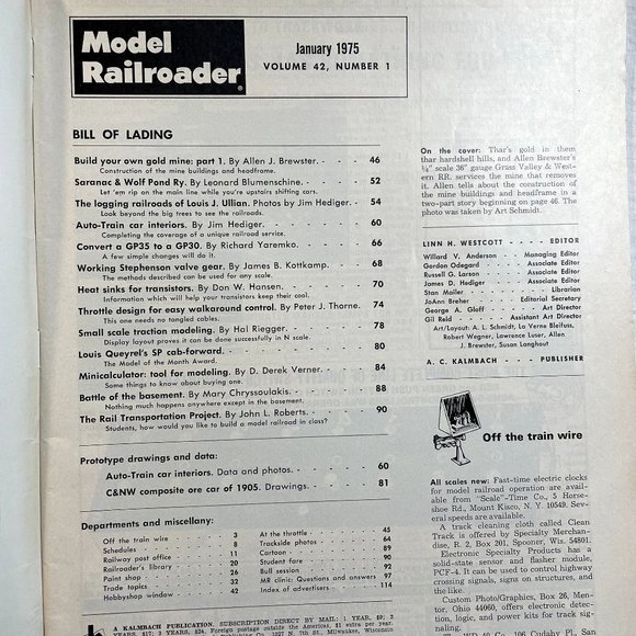 Model Railroader Magazine Back Issue u Jan 1975 Vol 42  No Al Brewsters Mine - Picture 4 of 7